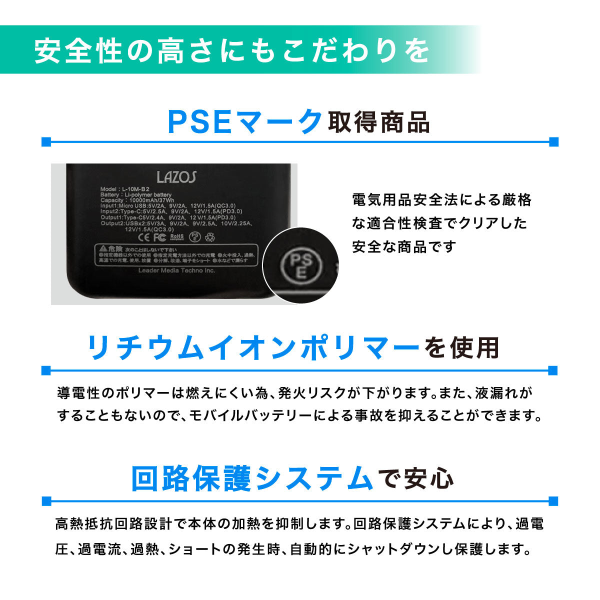 LAZOS PD対応 10000mAh モバイルバッテリー ホワイト [L-10M-W2]｜Mac