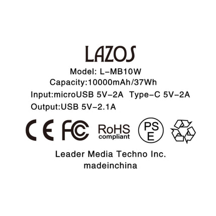 モバイルバッテリー 10000mAh 2台同時充電 ホワイト [L-MB10W]