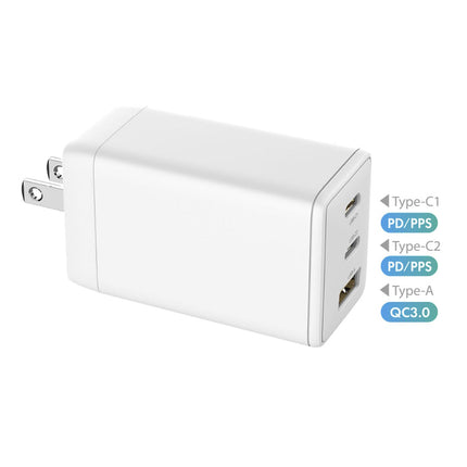 HIDISC 3台同時に急速充電できる PD65W対応 USB充電器 USB-C x2 Ax1 [HD-AC3P65WH]
