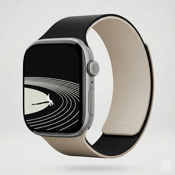 MOFT Apple Watch用マグネット式シリコンバンド 46mm ジェットブラック x サンドベージュ [MD025-1-46-JTBKBHWT]