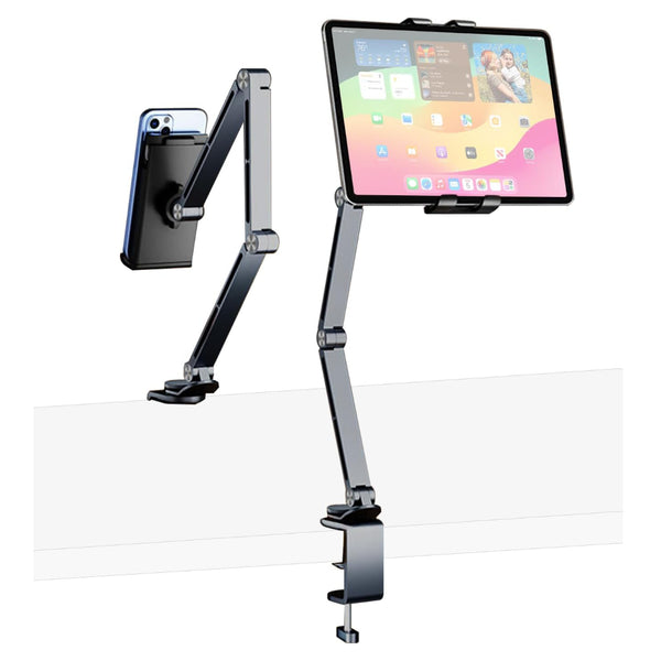 iPad全機種対応 クランプ式アーム型タブレットスタンド グレー [iPad-STD-CLP-GR]