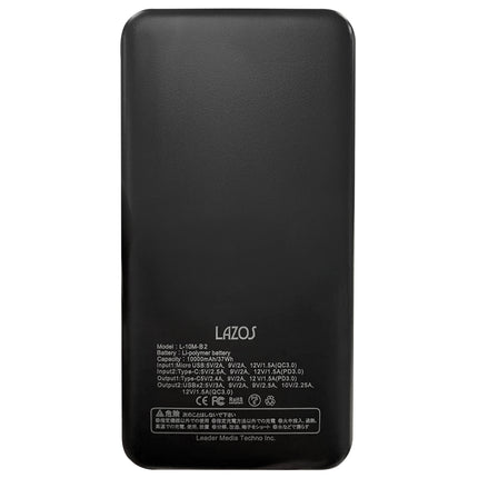 LAZOS PD対応 10000mAh モバイルバッテリー ブラック [L-10M-B2]