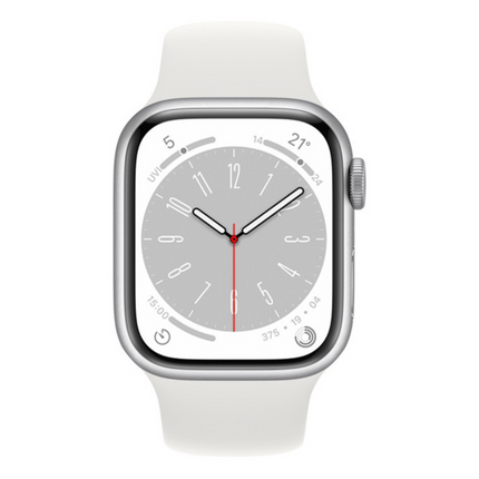 【開封済み/未使用品】 Apple Watch Series 8 / 41mm / GPS+Cellularモデル / MP4A3J/A / A2773 / シルバーアルミニウムケースとホワイトスポーツバンド [管理番号:A0381]