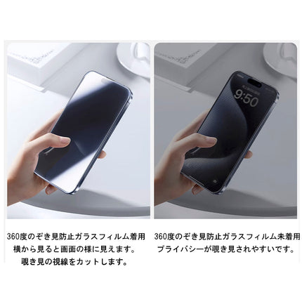 360度のぞき見防止ガラスフィルム for iPhone 15 Pro [SD-IP15PR-360PGlassSP-B]