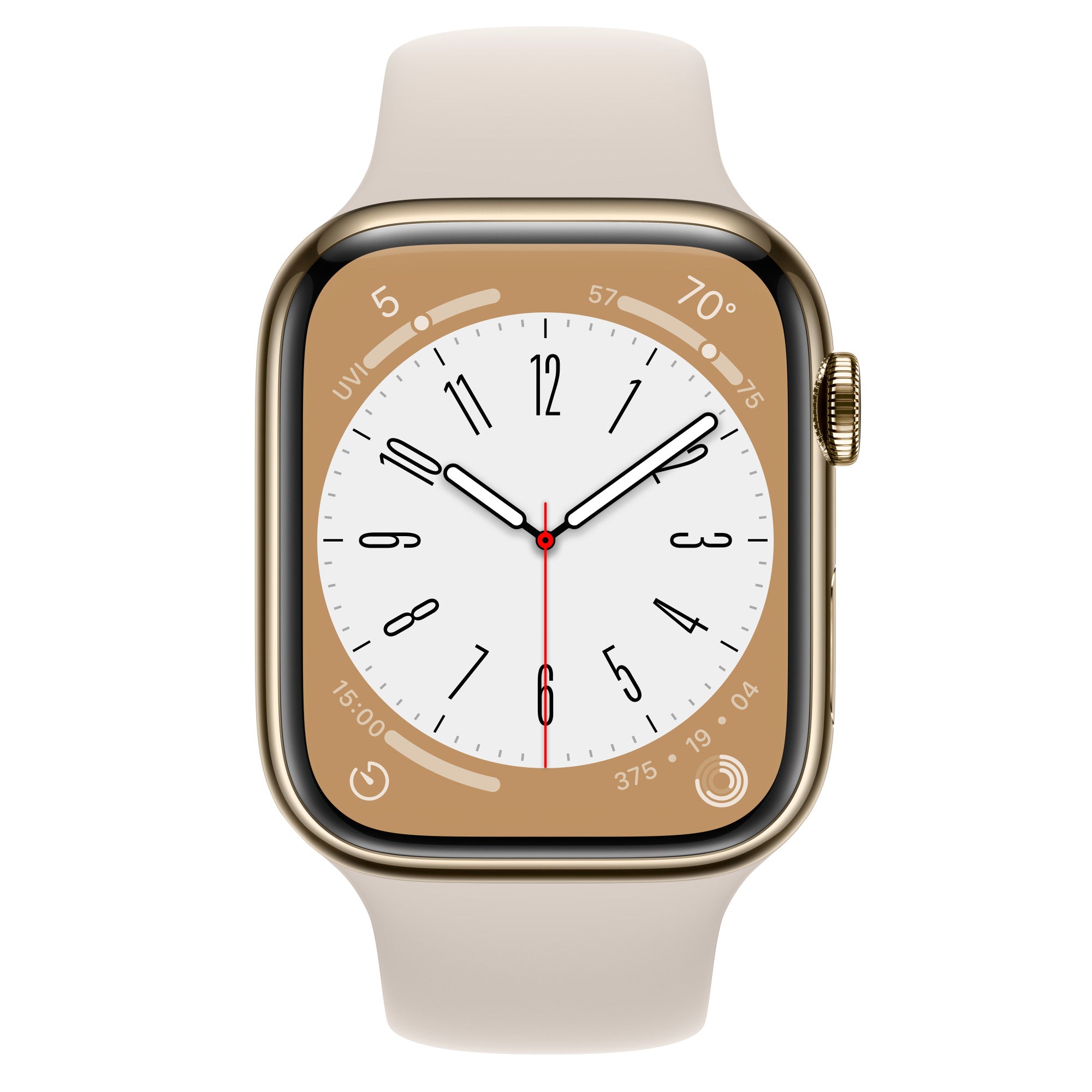 【未開封/整備済製品】 Apple Watch Series 8 (GPS+Cellularモデル / 香港版 / A2775) 45mm ゴールドステンレススチールケースとスターライトスポーツバンド [管理番号:A0347]