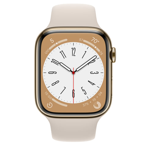 【未開封/整備済製品】 Apple Watch Series 8 (GPS+Cellularモデル / 香港版 / A2775) 45mm ゴールドステンレススチールケースとスターライトスポーツバンド [管理番号:A0348]