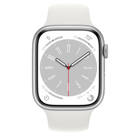 【未開封/整備済製品】 Apple Watch Series 8 (GPS+Cellularモデル / 香港版 / A2775) 45mm シルバーアルミニウムケースとホワイトスポーツバンド [管理番号:A0331]