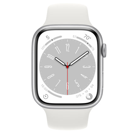 【未開封/整備済製品】 Apple Watch Series 8 / 45mm / GPS+Cellularモデル / 香港版 / A2775 / シルバーアルミニウムケースとホワイトスポーツバンド [管理番号:A0332]